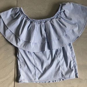 Ruffle off the shoulder silk shirt